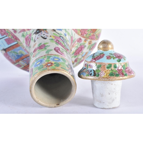 137 - A LARGE 19TH CENTURY CHINESE CANTON FAMILLE ROSE BOTTLE NECK VASE AND COVER Qing, painted with typic... 