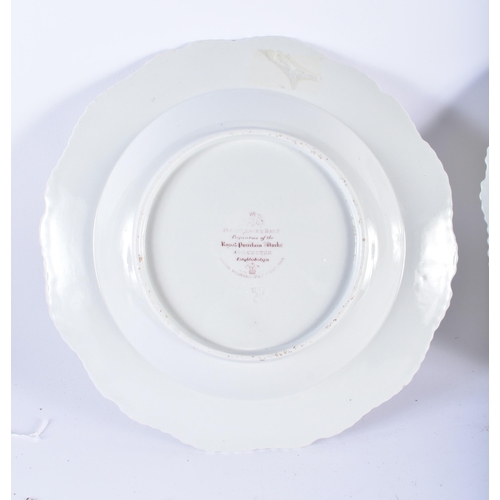 15 - A PAIR OF EARLY 19TH CENTURY FLIGHT BARR & BARR ARMORIAL SOUP PLATES together with a similar yellow ... 