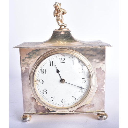 158 - A WMF SILVER PLATED TANTALUS together with a silver plated art deco clock. Largest 38 cm high. (2)