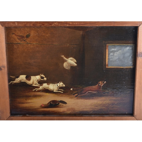 163 - English School (Early 19th Century) Pair, Folk Art, Oil on board, Hounds, Foxes and Fowl in a farmya... 