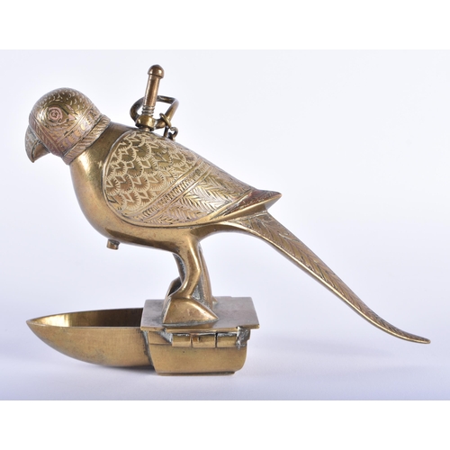 171 - AN UNUSUAL 19TH CENTURY ISLAMIC MIDDLE EASTERN BRONZE HANGING OIL BURNER formed as a standing bird. ... 