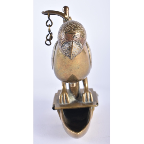 171 - AN UNUSUAL 19TH CENTURY ISLAMIC MIDDLE EASTERN BRONZE HANGING OIL BURNER formed as a standing bird. ... 