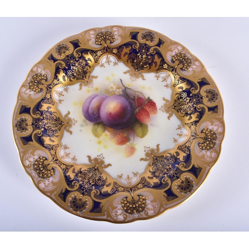 178 - A PAIR OF ROYAL WORCESTER FRUIT PAINTED CABINET PLATES by Shuck, together with a similar plate paint... 