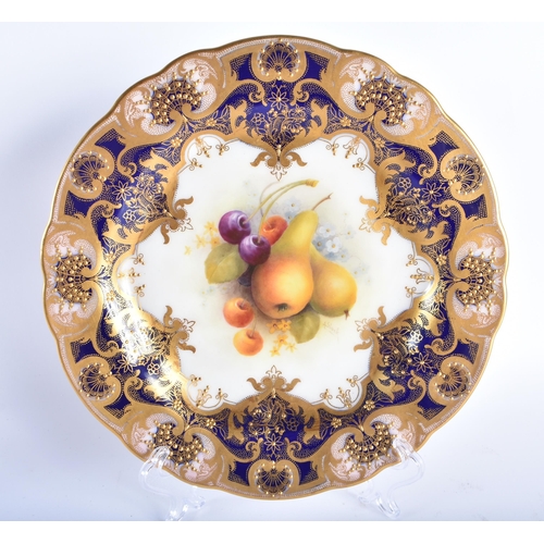 178 - A PAIR OF ROYAL WORCESTER FRUIT PAINTED CABINET PLATES by Shuck, together with a similar plate paint... 