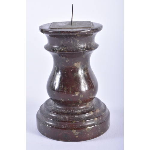 180 - AN UNUSUAL ANTIQUE CORNISH SERPENTINE STONE SUNDIAL. 10 cm high.