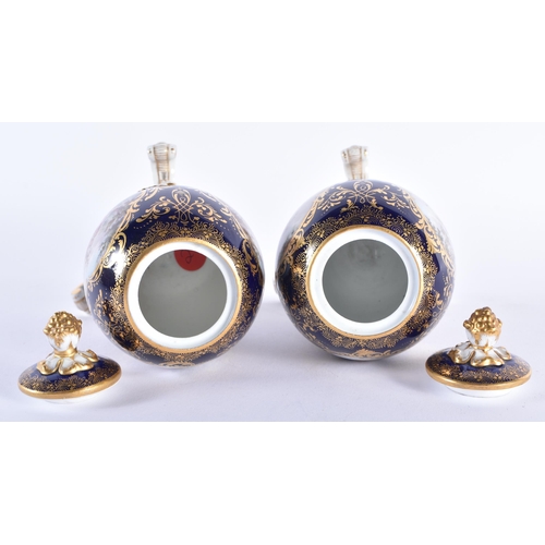 182 - A FINE PAIR OF 19TH CENTURY MEISSEN EGG FORM PORCELAIN VASES AND COVERS painted with lovers on a dee... 