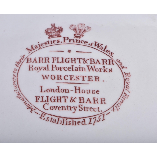 19 - FOUR EARLY 19TH CENTURY FLIGHT BARR & BARR PLATES each painted with flowers on a green ground. Large... 