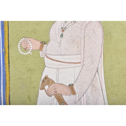 193 - Indian School (19th Century) Watercolour, Male wearing a head turban and sword. Image 18.5 cm x 10 c... 