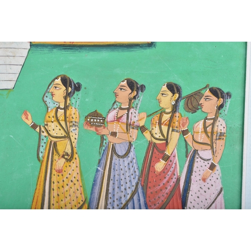 194 - Indian School (19th/20th Century) Oil on paper, Females before a temple. Image 34 cm x 20 cm.