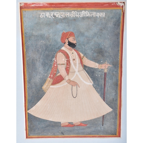 195 - Indian School (19th Century) Watercolour, Male wearing a red waistcoat holding his sword downwards. ... 