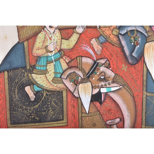 196 - Indian School (20th Century) Watercolour, Figures upon an elephant. Image 32 cm x 26 cm.