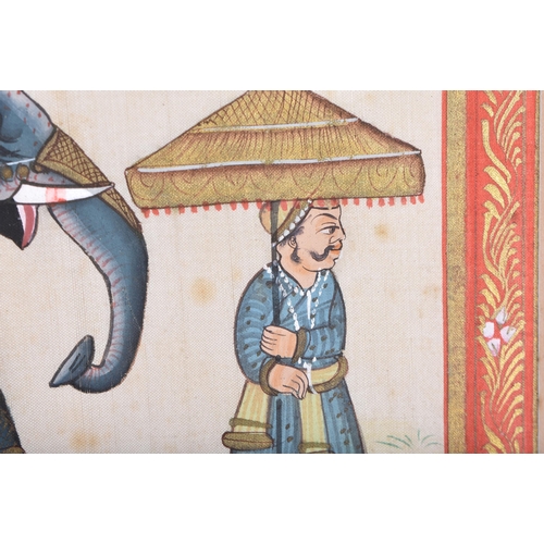 196 - Indian School (20th Century) Watercolour, Figures upon an elephant. Image 32 cm x 26 cm.