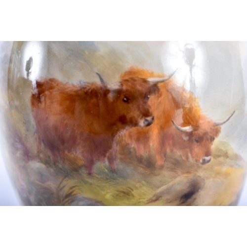 209 - A ROYAL WORCESTER PORCELAIN CATTLE VASE AND COVER by Harry Stinton. 25 cm high.