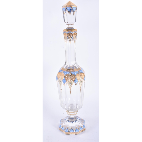 214 - A LATE 19TH/20TH CENTURY CONTINENTAL BOHEMIAN ENAMELLED GLASS DECANTER SET with matching liquor glas... 