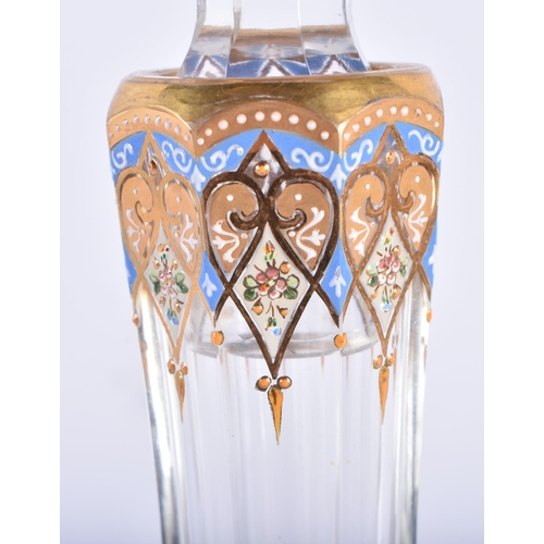 214 - A LATE 19TH/20TH CENTURY CONTINENTAL BOHEMIAN ENAMELLED GLASS DECANTER SET with matching liquor glas... 