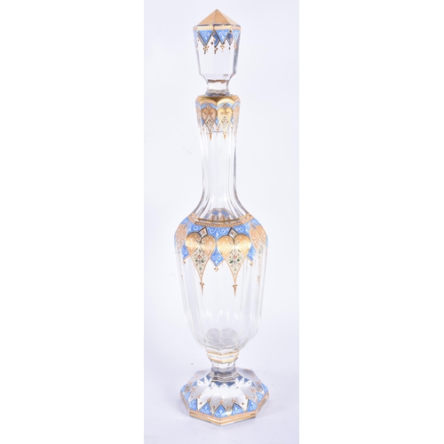 214 - A LATE 19TH/20TH CENTURY CONTINENTAL BOHEMIAN ENAMELLED GLASS DECANTER SET with matching liquor glas... 