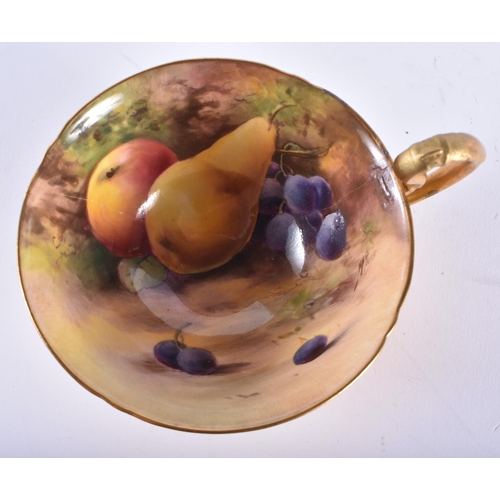 223 - A ROYAL WORCESTER FRUIT PAINTED PORCELAIN TRIO by W H Austin & Price. (3)