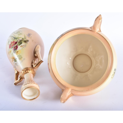 225 - A ROYAL WORCESTER BLUSH IVORY VASE together with a similar bowl. Largest 22 cm high. (2)