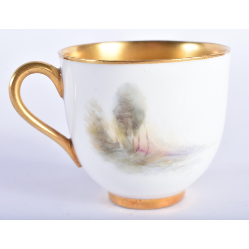 232 - A ROYAL WORCESTER STINTON PORCELAIN GAME BIRD CUP AND SAUCER. 9.5 cm diameter.