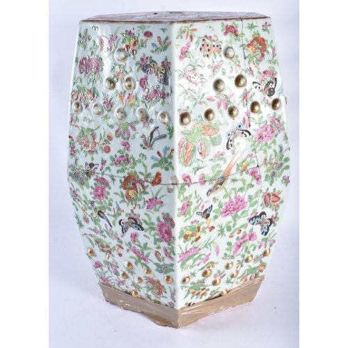 245 - A LARGE 19TH CENTURY CHINESE CANTON FAMILLE ROSE PORCELAIN GARDEN SEAT. 48 cm x 28 cm.