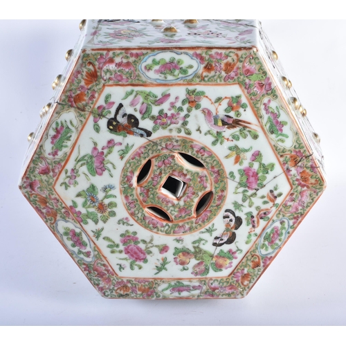 245 - A LARGE 19TH CENTURY CHINESE CANTON FAMILLE ROSE PORCELAIN GARDEN SEAT. 48 cm x 28 cm.