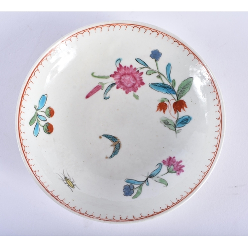 249 - 18th century Worcester coffee cup and two saucers enamelled with flowers. Largest 11.75 cm diameter.... 