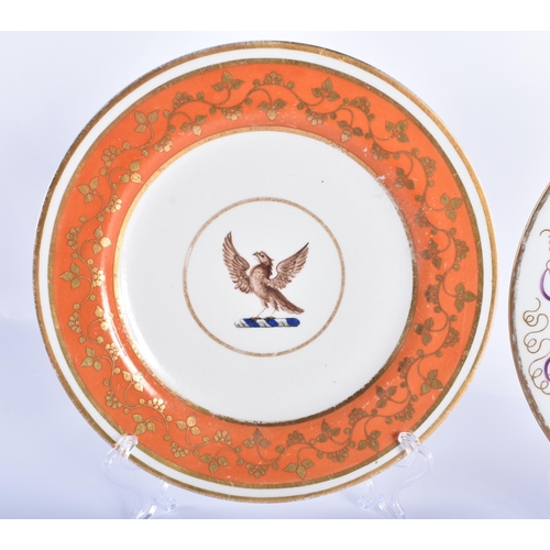 25 - TWO EARLY 19TH CENTURY FLIGHT BARR & BARR ARMORIAL WORCESTER PLATES one painted with an eagle, the o... 