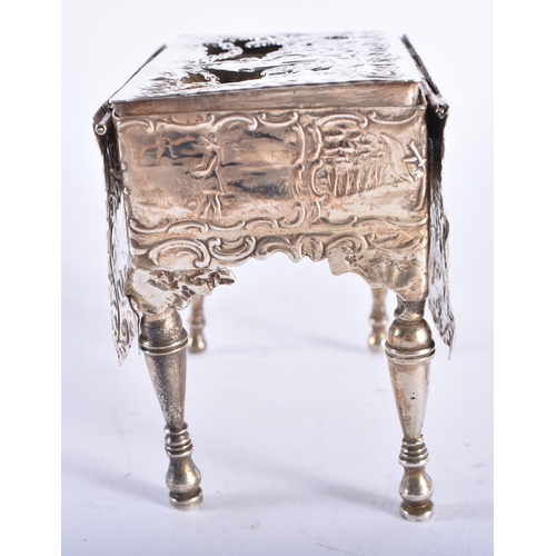 256 - AN UNUSUAL ANTIQUE DUTCH SILVER FOLDING DROP FLAP TABLE. 221 grams. 14 cm x 9.75 cm.