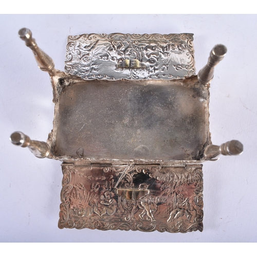 256 - AN UNUSUAL ANTIQUE DUTCH SILVER FOLDING DROP FLAP TABLE. 221 grams. 14 cm x 9.75 cm.