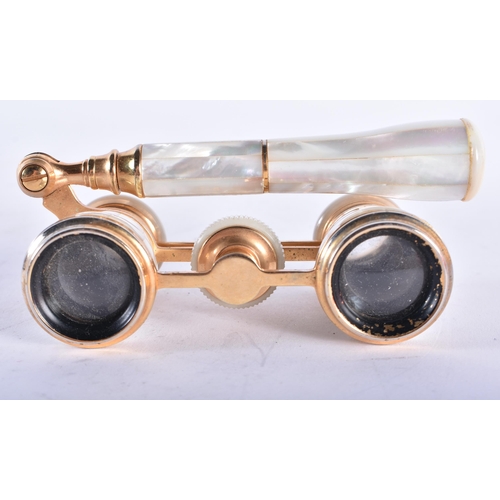 267 - A PAIR OF MOTHER OF PEARL OPERA GLASSES. 18 cm x 9 cm.