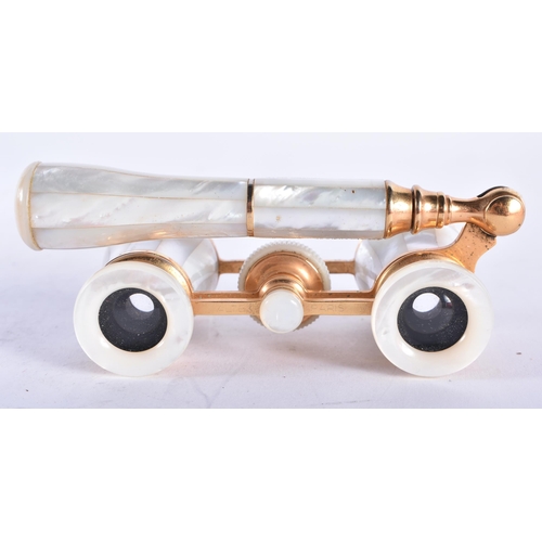 267 - A PAIR OF MOTHER OF PEARL OPERA GLASSES. 18 cm x 9 cm.