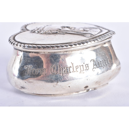 278 - A RARE ENGLISH SILVER 'CHARLIE'S AUNT' SNUFF BOX together with another silver box. 55 grams. Largest... 