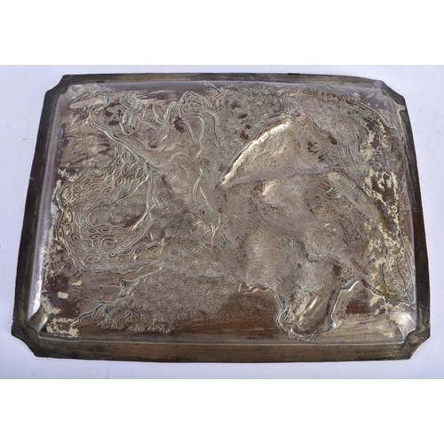 282 - Japanese Desk Tray w/ Reversible Image Stamped 'Japan' In Kanji On Reverse. 24 cm x 16 cm.