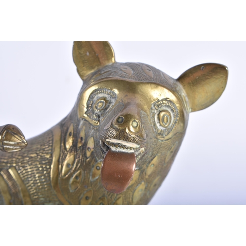 283 - Vintage Brass Hyena & Hunter African Ornament Figure. 16 cm x 16 cm.