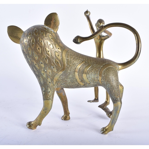 283 - Vintage Brass Hyena & Hunter African Ornament Figure. 16 cm x 16 cm.