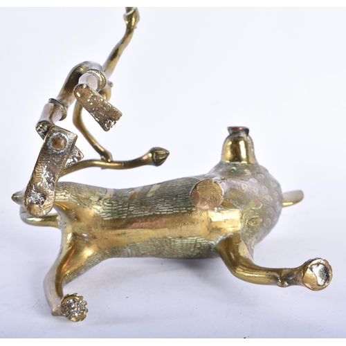 283 - Vintage Brass Hyena & Hunter African Ornament Figure. 16 cm x 16 cm.