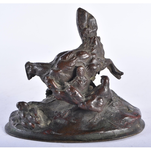 284 - Early 20th Century Small Bronze Chicken & Chicks Model Ornament. 10 cm x 8 cm.