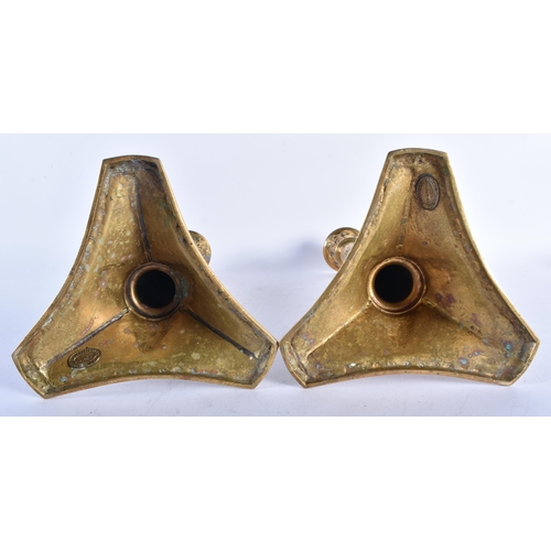 286 - Elkington Bronze Candlestick Holder Pair Ornate Floral Detailed Gold Plated. 31 cm high.