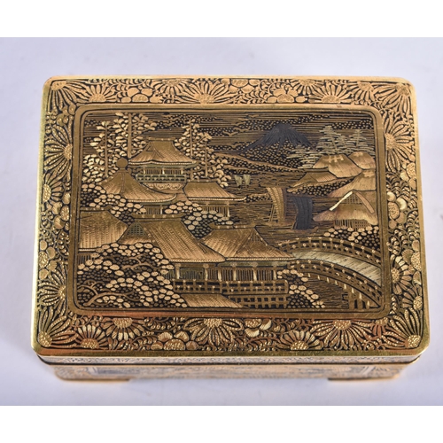 293 - Fujii Yoshitoyo Nunome Zogan Meiji Period Damascene Gold Plated Trinket Box. 6.5 cm x 5 cm.