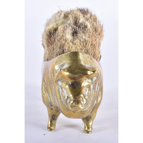 294 - Antique Victorian BRASS Novelty Pig Form Pen Nib Cleaner Desk Accessory (321g). 12 cm wide.