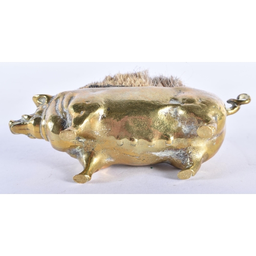 294 - Antique Victorian BRASS Novelty Pig Form Pen Nib Cleaner Desk Accessory (321g). 12 cm wide.