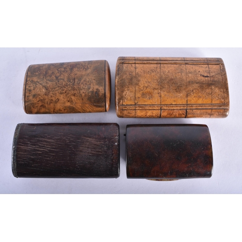 299 - FOUR ANTIQUE CARVED SNUFF BOXES. Largest 9 cm wide. (4)