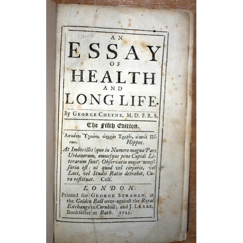 317 - An Essay of Health and Long Life by G Cheyne.  5th Edition.  London 1725 with later cloth binding