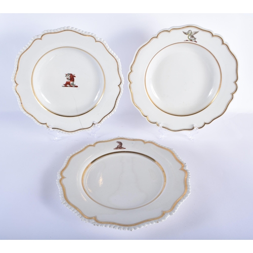 32 - TWO EARLY 19TH CENTURY FLIGHT BARR AND BARR ARMORIAL WORCESTER SOUP DISHES one painted with the cres... 