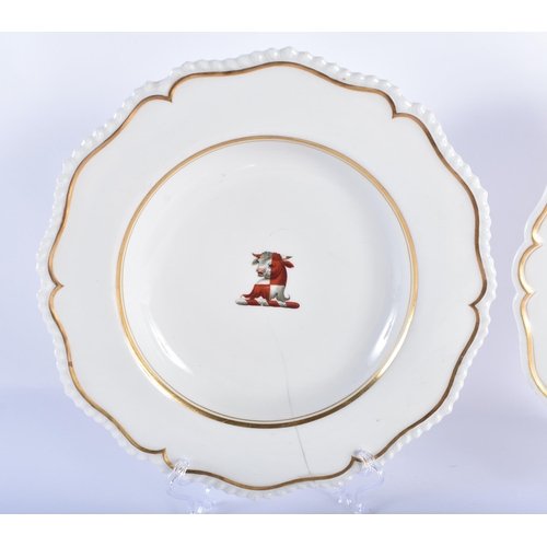 32 - TWO EARLY 19TH CENTURY FLIGHT BARR AND BARR ARMORIAL WORCESTER SOUP DISHES one painted with the cres... 