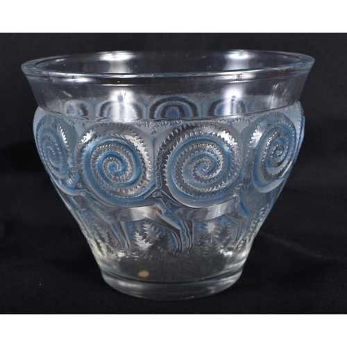 329 - A FRENCH LALIQUE ART DECO RENNES GLASS VASE. 15 cm wide.  WE ARE UNABLE TO OFFER IN HOUSE SHIPPING O... 