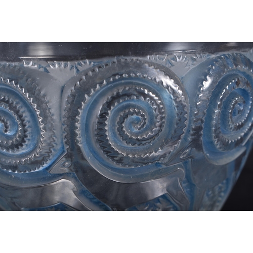 329 - A FRENCH LALIQUE ART DECO RENNES GLASS VASE. 15 cm wide.  WE ARE UNABLE TO OFFER IN HOUSE SHIPPING O... 