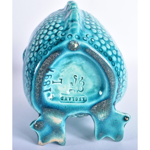 330 - AN ANTIQUE BURMANTOFTS FAIENCE FROG SPOON WARMER. 15 cm high.