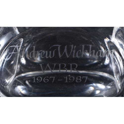 331 - ANDREW WICKHAM WARNER BROTHERS PRESENTATION GLASS DECANTER 1967-1987. 27 cm high. WE ARE UNABLE TO O... 