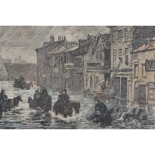 346 - A FRAMED 19TH CENTURY ENGRAVING depicting The Floods At Salisbury. 45 cm x 35 cm.